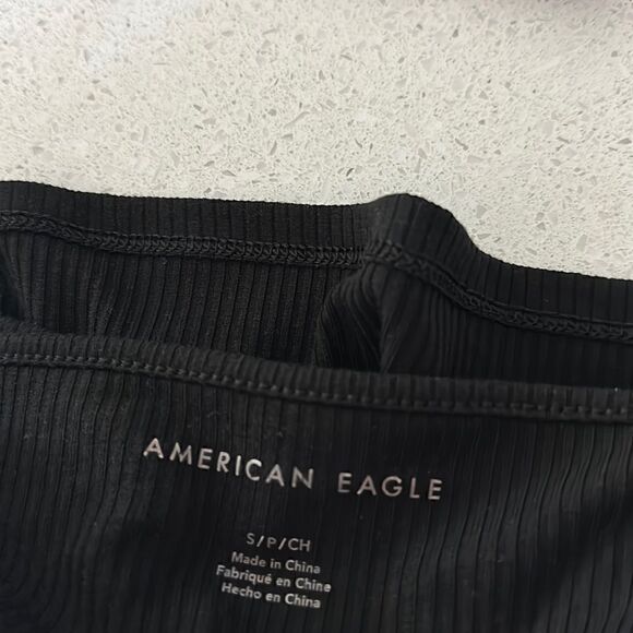 American Eagle Halter Top Ribbed Black Fitted V Neck Open Back Sleeveless - Picture 6 of 8